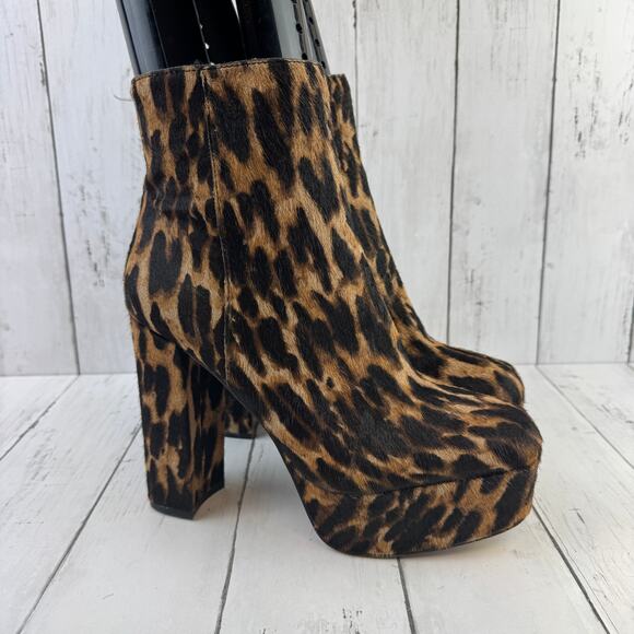 Vince Camuto Brown/Black Leopard Print Cow Hair Leslieon Platform Bootie Size 8M - Picture 1 of 12